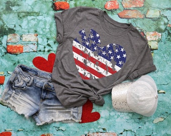 4th of July Shirt, Independence Day, Heart Flag, Mom Shirt, Women’s Shirt, Screen Print Transfers