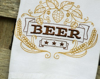 Beer Embroidered Flour Sack Tea Towels, Kitchen,Wedding gift, Housewarming gift, Funny gift, Fathers Day, Bar Towels
