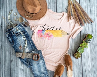 Teacher Shirt with Watercolor Pencil, Mom Shirt, Summer Time, Summer Outfit, Inspirational Shirt, Motivational, Teacher Shirt