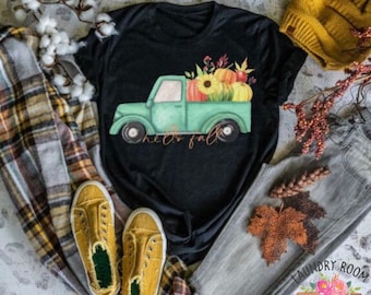 Hello Fall, Fall Vintage Truck Shirt, Pumpkins, Fall, Thanksgiving Shirt, Halloween Shirt, Holiday Shirt