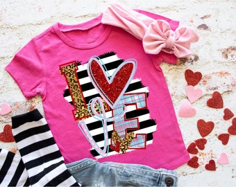 READY TO SHIP, Love Valentine Shirt, Girl Valentines Day Shirt, Valentine T-Shirt, Heart Love Shirt, Screen Print Transfers