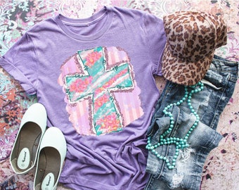 Trendy Easter Shirt for Kids and Adults, Floral Cross, Easter Shirt, Holiday Shirt, Easter Bunny Shirt, Spring