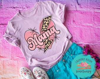 Mama Leopard Lightning Bolt and Heart shirt, gift for mom, Mama shirt, Trendy Mom shirt, Leopard pattern,Grunge mom shirt, Mothers Day