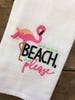 Pink Flamingo Beach Please Embroidered Flour Sack Tea Towels, Kitchen,Wedding gift, Housewarming gift, Funny, Summer Decor 