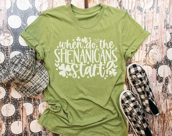 When do the Shenanigans Start, St. Patrick’s Day Shirt, Children’s clothing, St Paddys Day Shirt, Shamrock, Lucky Charm, Holiday shirts