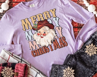 Merry Merry Christmas Country Santa, Cowboy Santa, Christmas, Winter Shirt, Holiday Season