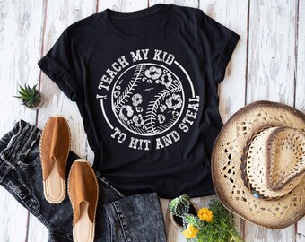 I Teach My Kid To Hit and Steal Leopard Baseball Tee, Baseball Shirt, Baseball Mom, Baseball shirt for her, Baseball life, Baseball Season