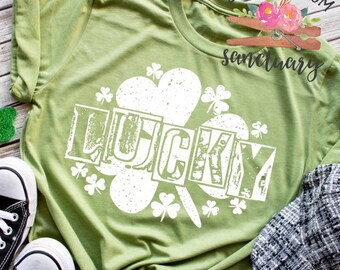 Lucky Clover Green Shirt, Women’s St. Patrick’s Day Shirt, Shamrock Shirt, Teacher Holiday Shirts, Screen Print Transfers