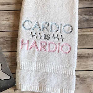 Cardio is Hardio Embroidered Workout Towel, Gym Towel, Workout Towel, Birthday Gift, Exercise Towel, Sweat Towel
