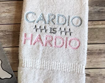 Cardio is Hardio Embroidered Workout Towel, Gym Towel, Workout Towel, Birthday Gift, Exercise Towel, Sweat Towel