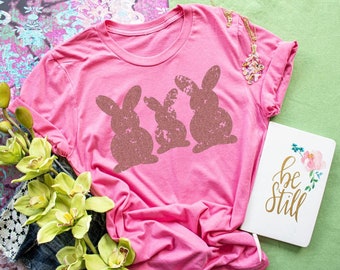 Rose Gold Bunnies, Easter Shirt, Easter,Women’s Easter Shirt, Teacher Easter Shirt, Screen Print Transfers
