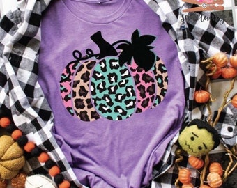 Women’s Leopard Print Pumpkin, Pumpkin shirt, Halloween, Teacher Holiday Shirt, Pumpkin Patch Shirt