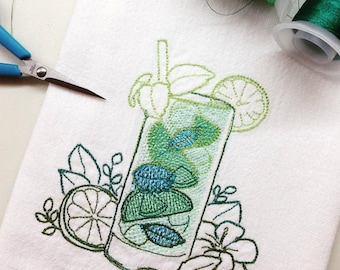 Mojito Embroidered Flour Sack Tea Towels, Kitchen,Wedding gift, Housewarming gift, Funny gift, Happy Hour Collection