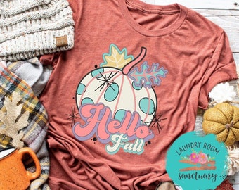 Retro Hello Fall, Pumpkin Halloween Shirt, Funny Halloween Shirt, Pumpkin Tee Shirt