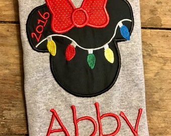 Personalized Christmas Minnie Mouse Shirt, Family Disney Shirts, Family Vacation shirts, Christmas Lights Minnie Mouse, Applique