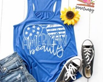 American Beauty with Flag Sunglasses,Shirt, Memorial Day, Fourth of July, 4th of July Shirt, Mom Shirt, Women’s Shirt, Screen Print Transfer