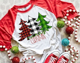 READY TO SHIP!!  Christmas Tree Shirt, Merry Christmas with Trees , Holiday shirt for Women, Santa Shirt, Christmas Shirt for Women