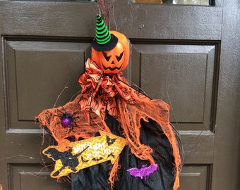 Jack o lantern Halloween wreath, door decor, front door wreath,Halloween, front door, wreath,  Halloweem decor, ready-to-ship