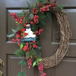 Oval grapevine,snowman wreath,Christmas wreath,wreath,whimsical wreath, rustic wreath, rustic Christmas wreath, front door image 9