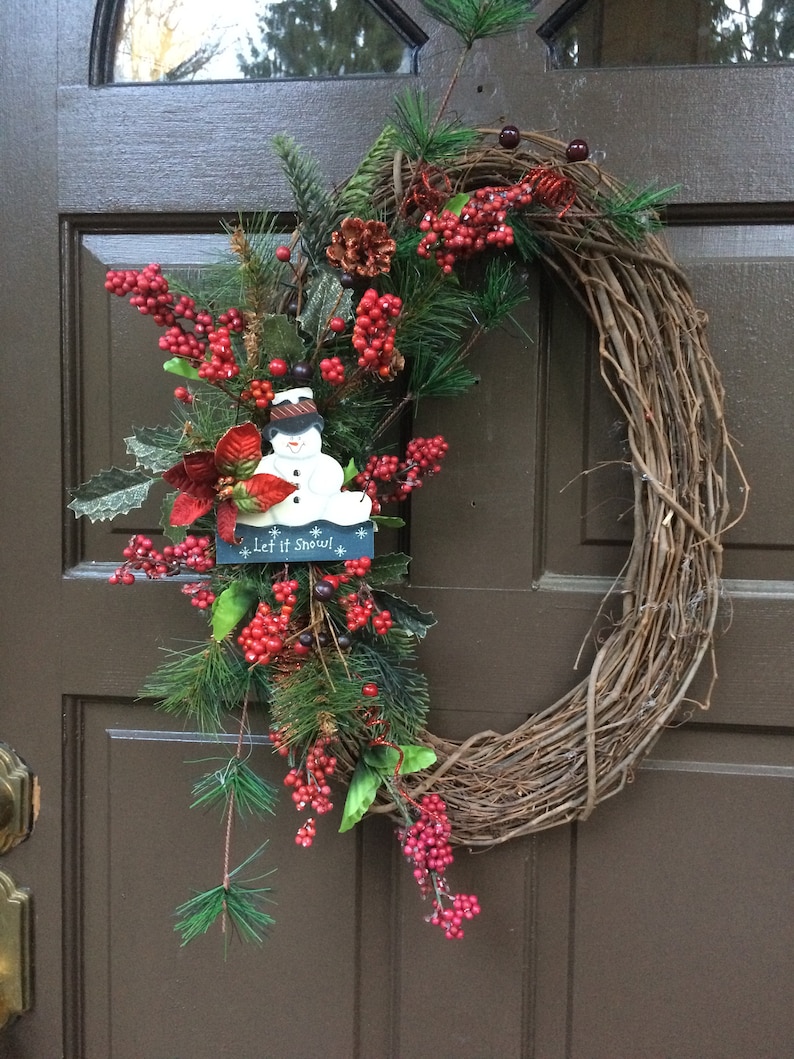 Oval grapevine,snowman wreath,Christmas wreath,wreath,whimsical wreath, rustic wreath, rustic Christmas wreath, front door image 9