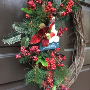 Oval grapevine,snowman wreath,Christmas wreath,wreath,whimsical wreath, rustic wreath, rustic Christmas wreath, front door image 2