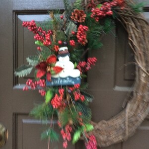 Oval grapevine,snowman wreath,Christmas wreath,wreath,whimsical wreath, rustic wreath, rustic Christmas wreath, front door image 8