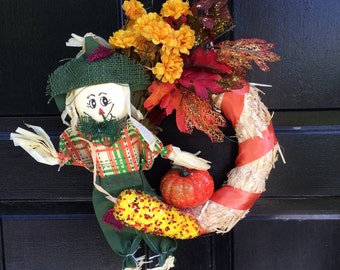 NEW straw fall wreath, scarecrow wreath, fall wreath, thanksgiving wreath, straw wreath, whimsical fall wreath, front door decor, #  FW1