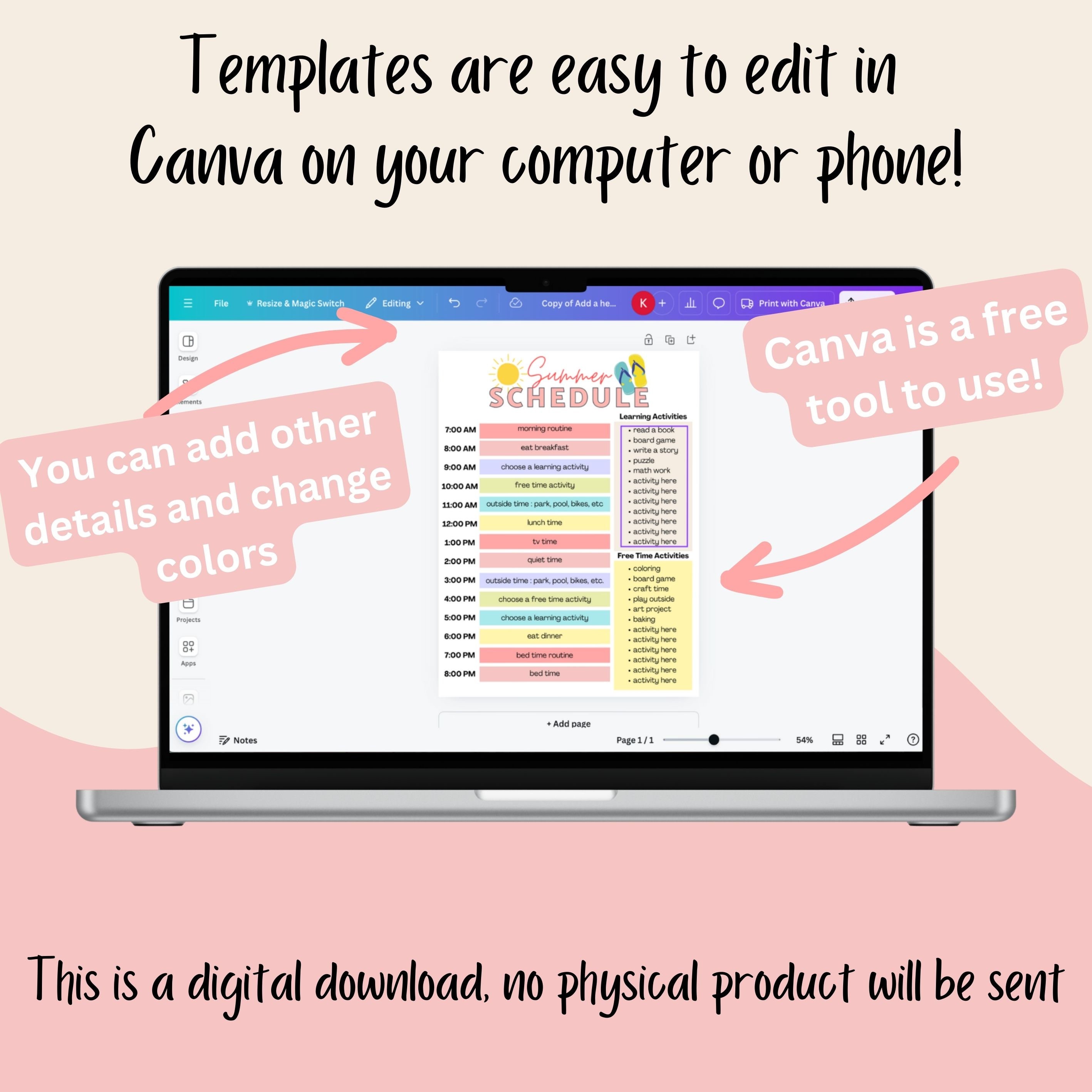 Editable kids daily schedule template summer daily checklist for kids