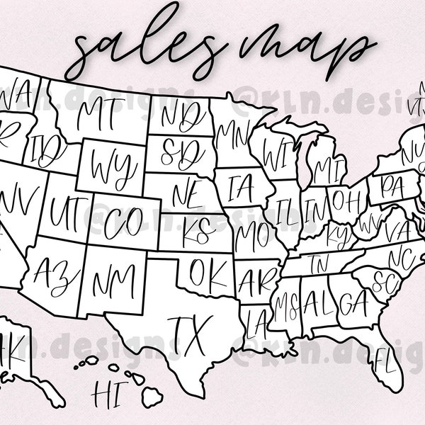 Sales Map Tracker | Procreate or Printable | United States | Etsy Sales Map | Goal Map | Coloring Map | Fill-In The States Printable