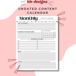 Free Content Calendar.pdf Printable Undated Calendar, Content Calendar PDF, Minimalist, Letter ...