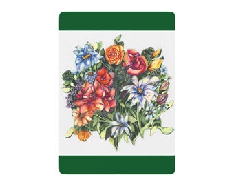 Baraja estándar de cartas de póker con estampado floral azul, estilo Bicycle.