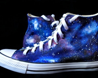 Handpainted Galaxy Shoes, Cutom galaxy shoes, celestial shoes, galaxy gift, star moon