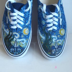 Hand Painted Starry Night Sneakers: Custom Van Gogh Art Shoes