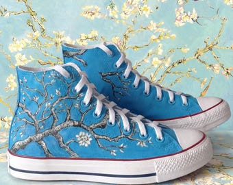 Handgeschilderde aangepaste Van Gogh-schoenen met amandelbloesem