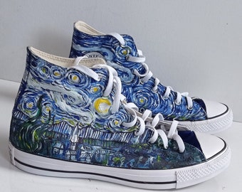 Hand-painted The Starry Night Van Gogh shoes  BOTH SIDES PAINTED for art lovers, museum-goers & creative gifting