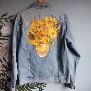 Custom Hand-Painted Denim Jacket: Van Gogh&#39;s Sunflowers