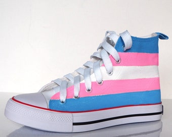 Custom hand painted Trans Pride Shoes, Transexual flag Shoes, Transgender Flag Sneakers, LGBT Pride Month Shoes