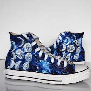 Custom hand painted Moon Phases shoes, Galaxy Moon Sneakers