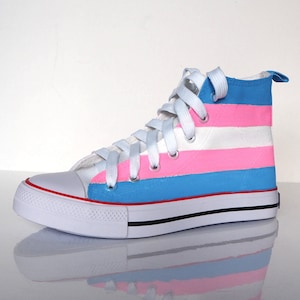 Hand Painted Transgender Pride Shoes: Custom Painted LGBTQ+ Flag Sneakers