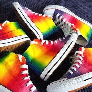 Custom Rainbow Shoes, Gay Pride Shoes, Handpainted Rainbow Sneakers, Rainbow High Top Shoes image 2