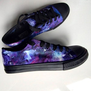 Hand painted celestial galaxy sneakers with glitter