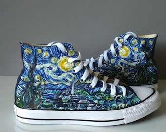 Chaussures Van Gogh The Starry Night personnalisées, baskets The Starry Night peintes à la main, oeuvre d'art sur les chaussures, mariage Van Gogh, art de la nuit étoilée