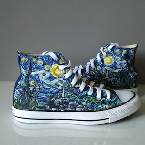 Custom Van Gogh The Starry Night shoes, hand painted The Starry Night sneakers, art on shoes, Van Gogh Wedding, Starry Night art