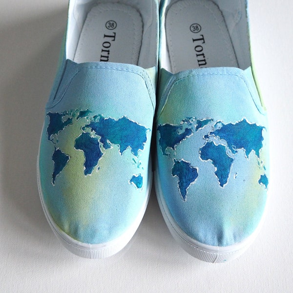 Custom Travel Shoes, World map Shoes, Travel lover gift, Sailor gift