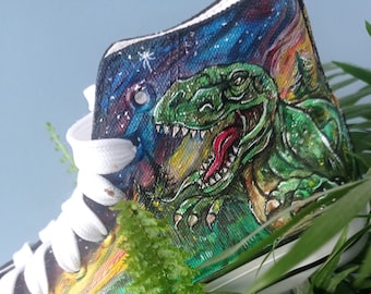 Custom hand painted T-Rex shoes, Dinosaur shoes for adult, Tyrannosaurus rex shoes, dino gift