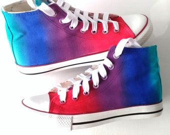 Custom hand painted rainbow shoes, ombre blue purple red shoes