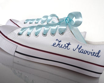 Custom Just Married Shoes, Bridal Handpainted  Wedding Shoes