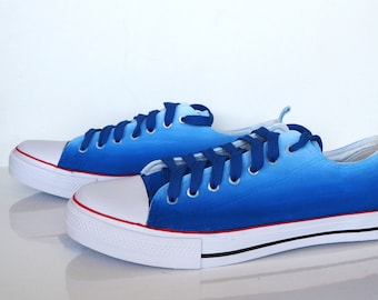 Custom Blue Ombre Sneakers: Hand-Painted Canvas Shoes