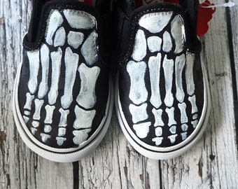 Custom Skeleton Boney Feet shoes, hand painted skeleton shoes, Glow in the Dark shoes, X-Ray shoes slip on