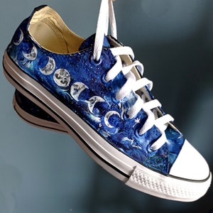 Custom Hand-Painted Moon Phase Sneakers: Galaxy Celestial Shoes